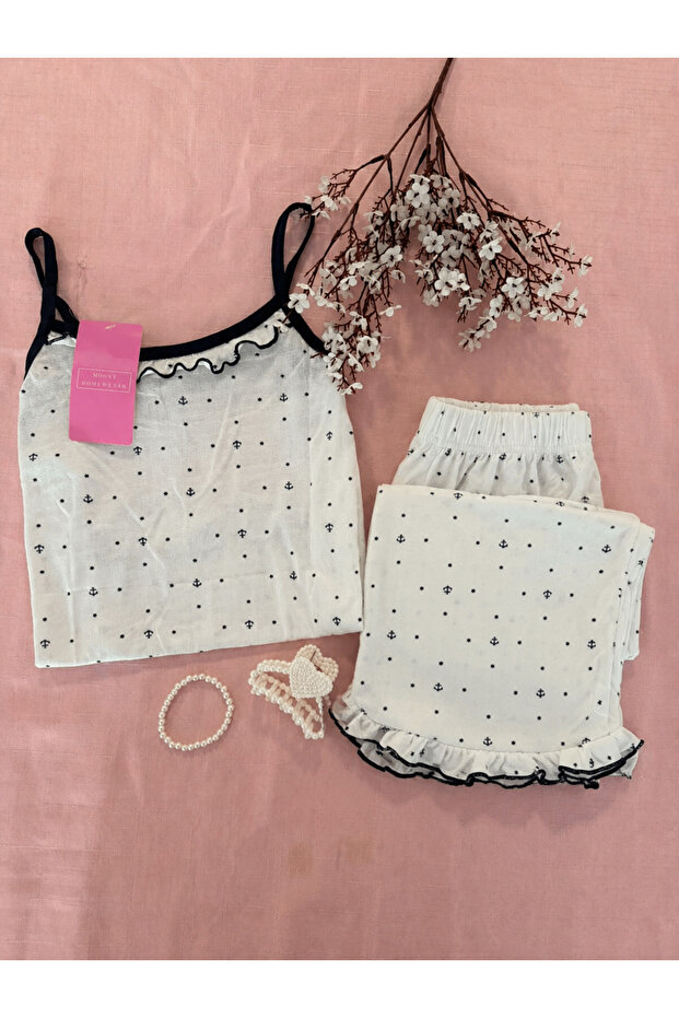 2-Piece Black Anchor Shorts Summer Pajama Set