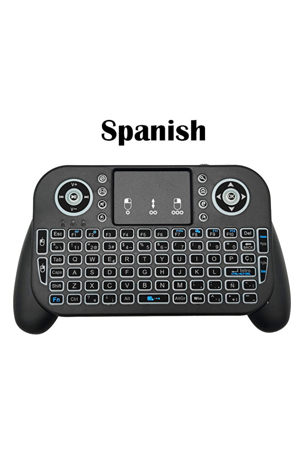 Lithium Spanish MRSVI V8 7-Color Backlit Mini Keyboard with Touchpad, 2.4G/Bluetooth Air Mouse Remot