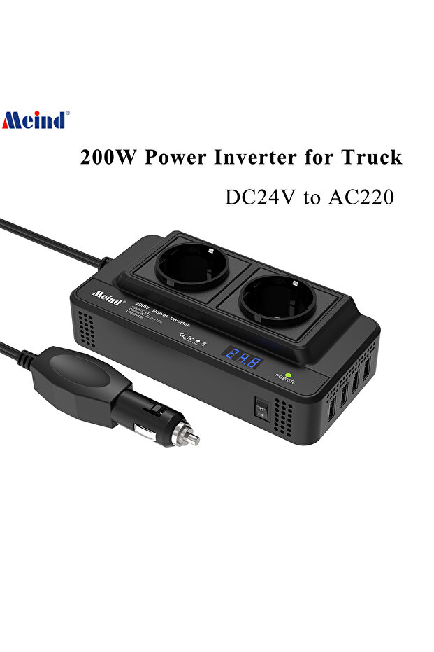 black Meind 24V 200W Modified Sine Wave Power Inverter 24V DC to 220V AC Converter for Truck