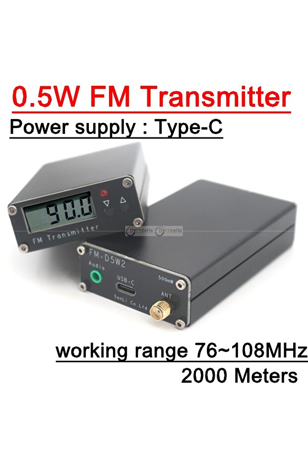 جهاز إرسال FM بقوة 0.5 واط ومدى 2000 متر، تردد 76-108 ميجاهرتز، شاشة رقمية، إرسال ستيريو FM، منفذ USB من نوع C، مناسب للكنائس والسيارات