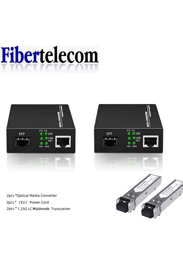 2 PACK EU Kit Gigabit SFP LC Multimode Module Fiber to RJ45 Ethernet Media Converter Fiber Optic Tra