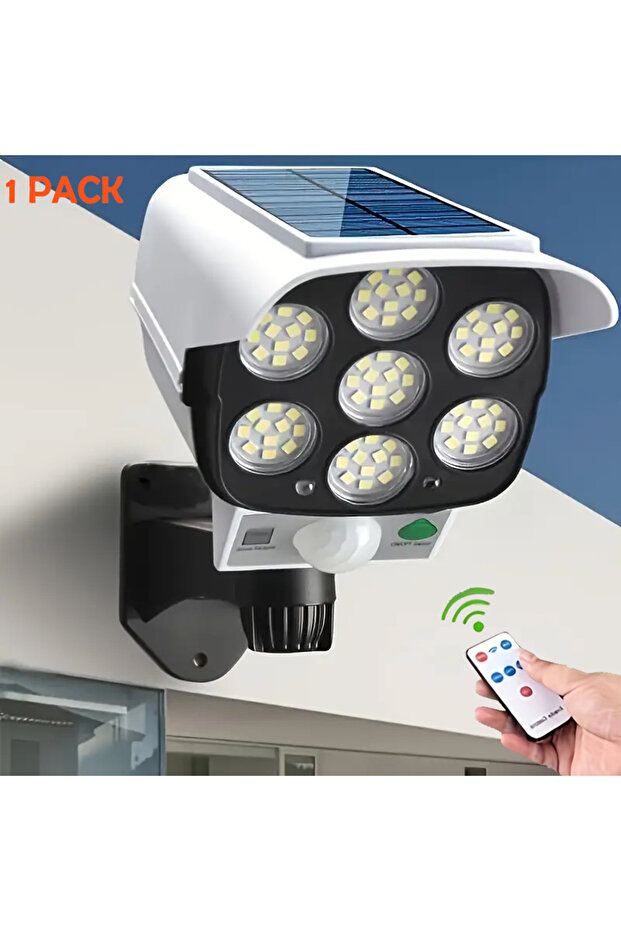 مجموعة واحدة من 77 مصباح LED تعمل بالطاقة الشمسية مع مستشعر حركة، بقوة 2000 لومن، مزودة بجهاز تحكم عن بعد.