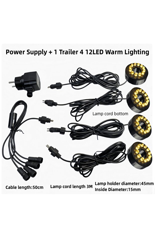 EU Plug 1T4 12LED Yellow 12V 1 to 3 to 4 Aquarium Light LED Circle Lights Underwater 6-12LED Light R