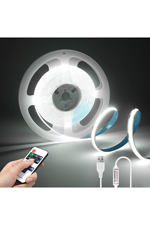 شريط إضاءة LED COB أبيض DC5V بطول 3 أمتار مع جهاز تحكم عن بعد قابل للتعتيم، شريط إضاءة COB أبيض/دافئ بطول 2/3/5 أمتار