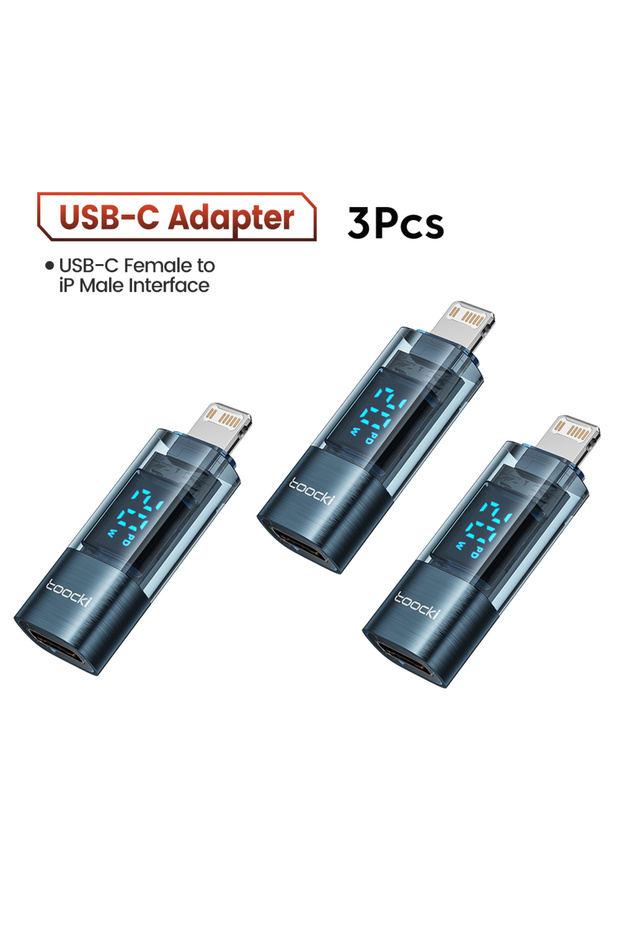 Blue 3Pcs Lighting Male to USB C Female Adapter OTG for iPhone iPad 27W Digital Displa