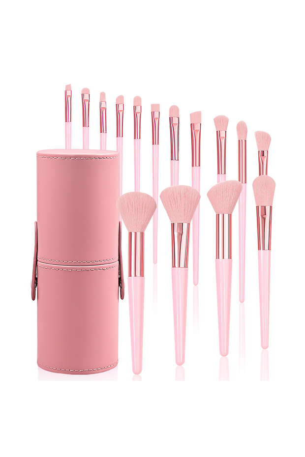 Pink 2025 New 15Pcs Pink Makeup Brushes Set With Storage Bucket Soft Bristle For Foundation Blush Ey