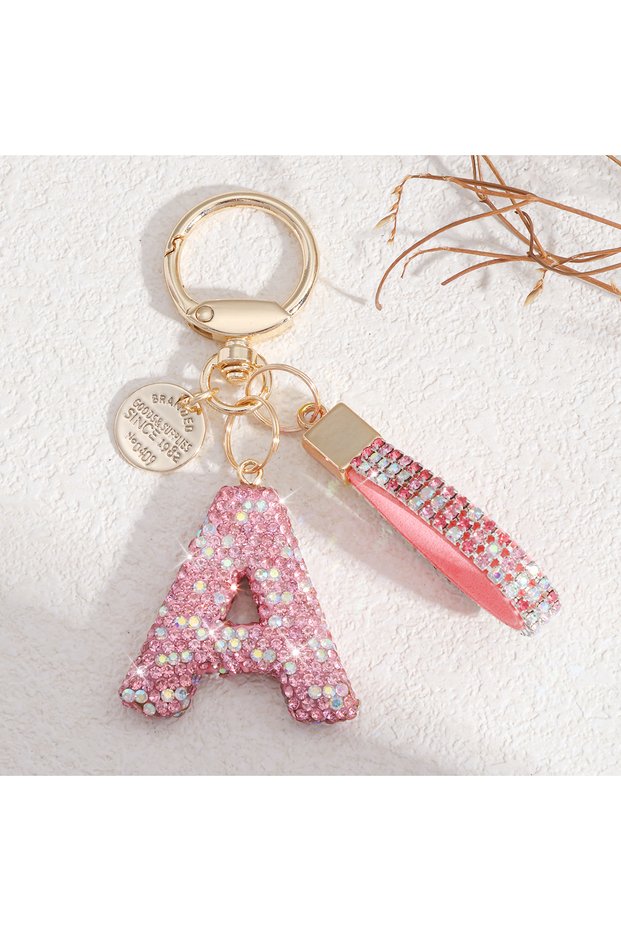 A Pink Initial Keychain A-Z Letter Key Chain Ladies Girl Shiny Cute Backpack Car Key Accessories Lan
