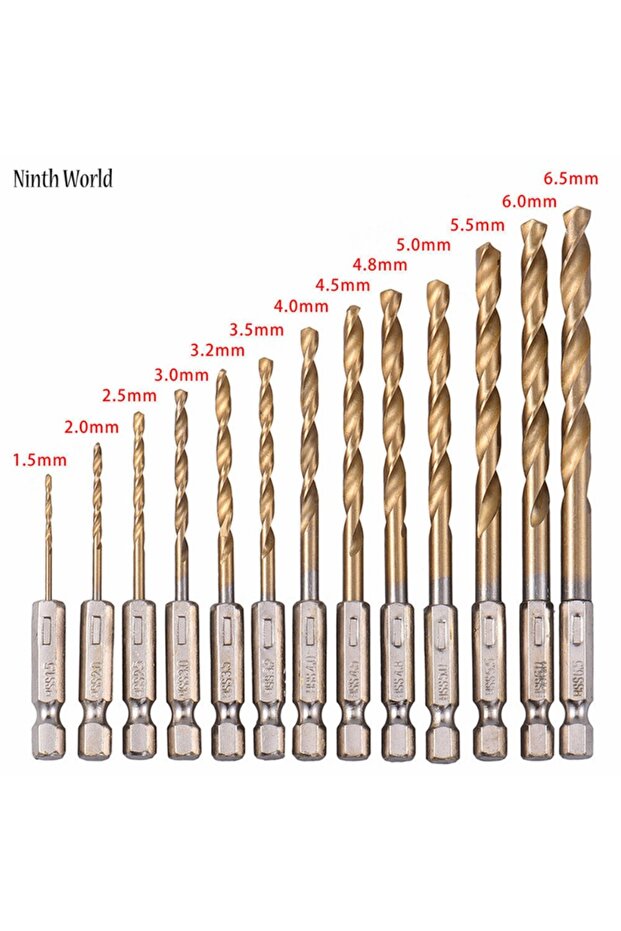13pcs/lot High Speed Steel HSS Titanium Coated Drill Bit Set 1/4 Hex Shank 1.5-6.5mm Tungsten Car...