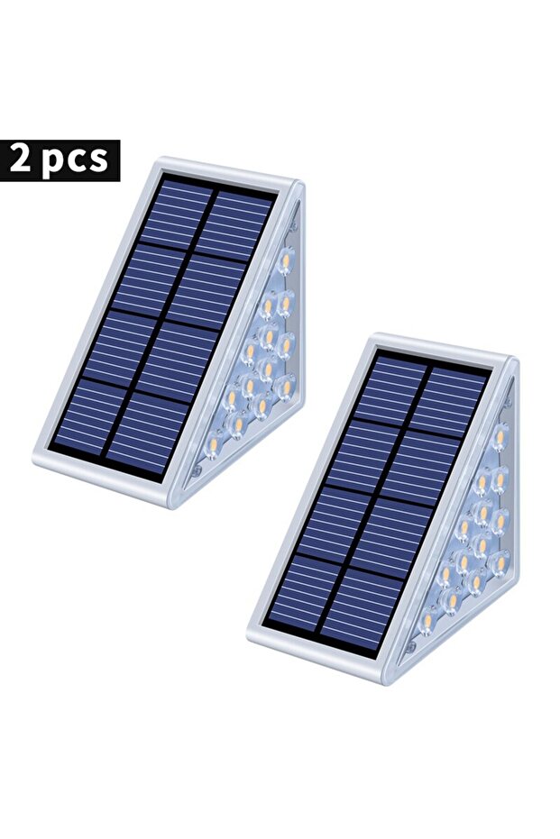 White 2PCS LED Step Lamp Stair Light Outdoor IP67 Waterproof Solar Light With Lens Anti-theft Design