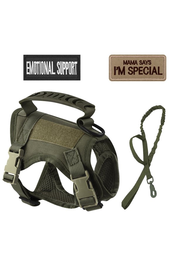 green Tactical Nylon Cat Harness Leash Patch Kit for Cats and Small Dogs Vest Military Dog Work Outd