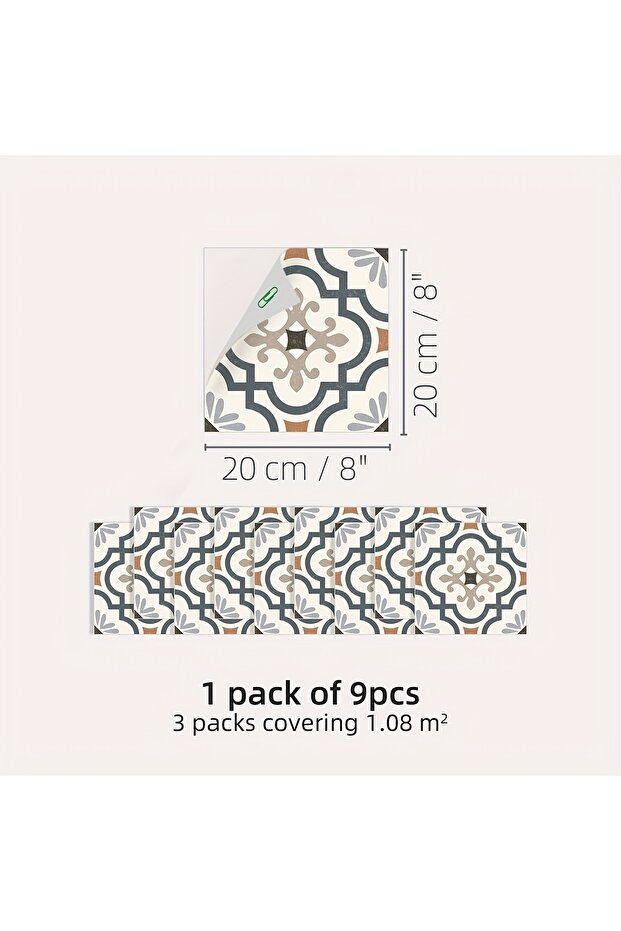 ملصق فينيل مطبوع غير لامع ومقاوم للماء سهل اللصق وقابل للإزالة - 9 قطع (DB-4T9P20-223-OT)