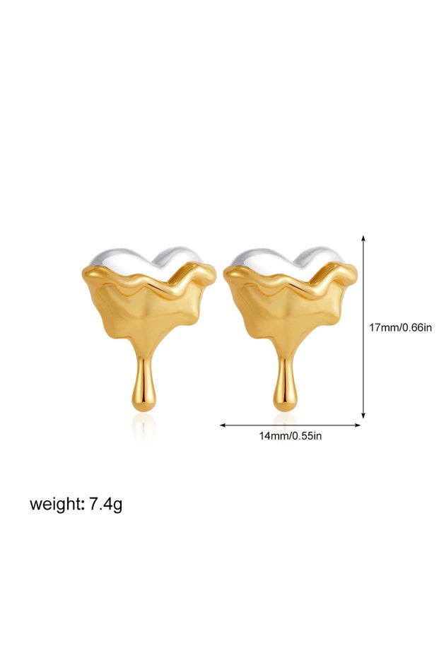 T004 3 Charm Gold Silver Mix Color Liquid Heart Small Stud Earrings for Women French Jewelry Party G