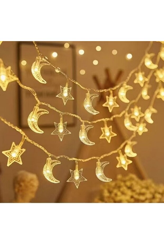 سلسلة إضاءة LED على شكل نجمة خماسية وقمر بـ 20 مصباح أبيض دافئ من 3M، تعمل بالبطارية، بطول 1.5 متر/3 متر، مناسبة لغرف النوم والفناء