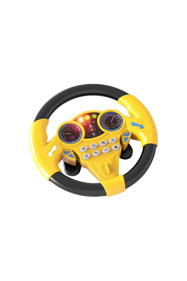 Yellow Children's Steering Wheel Toy, Simulated Co-Pilot 360-Degree Rotating Music Steering Wheel, E