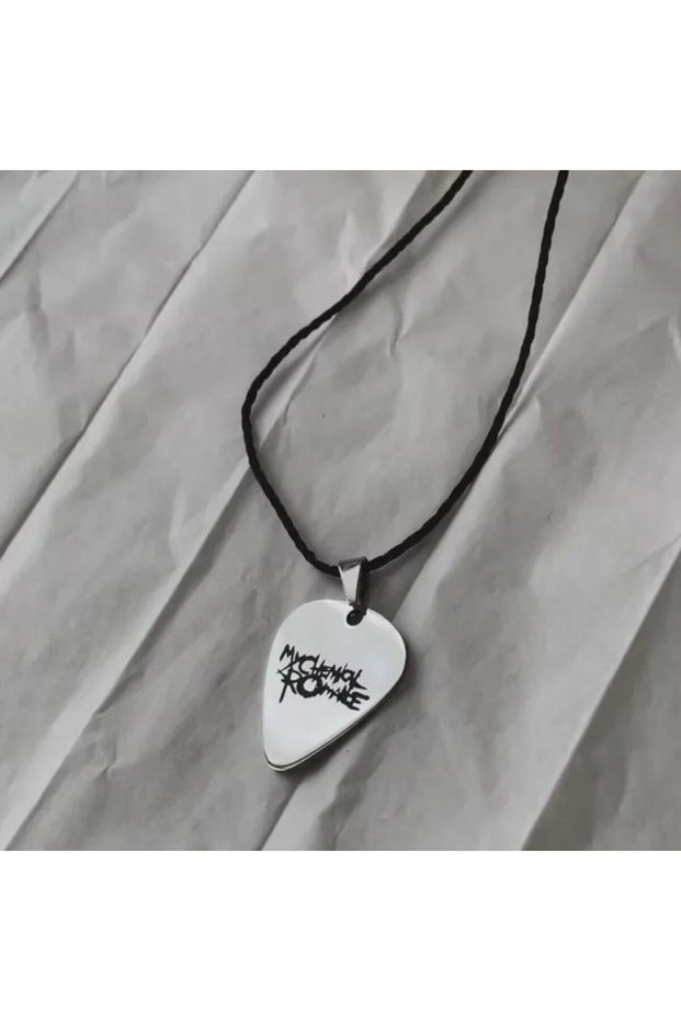 N1186-leather Rock Band My Chemical Romance Necklaces Cosplay MCR Stainless Steel Guitar Pick Pendan