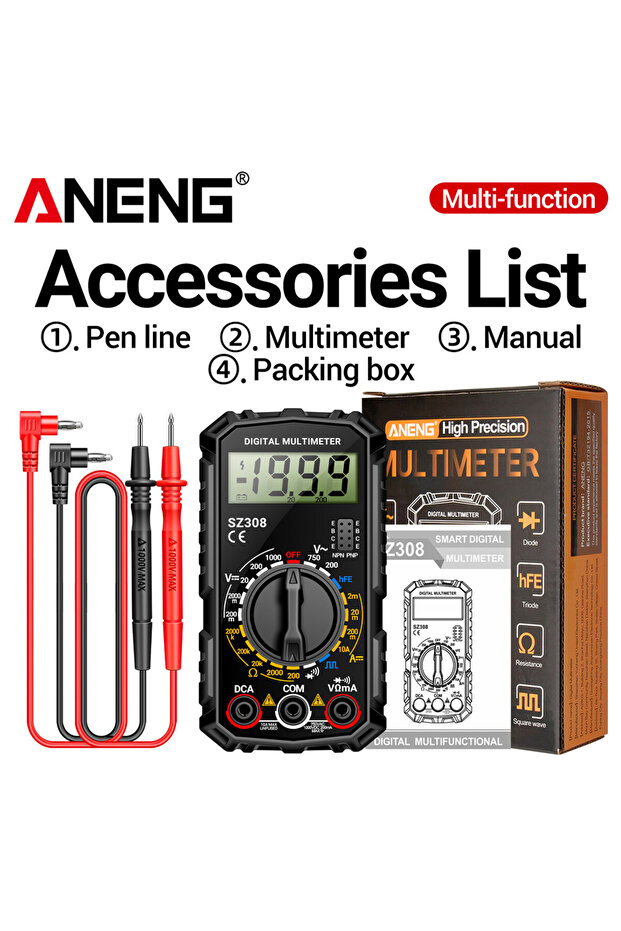 ANENG SZ308 black Digital Multimeter AC/DC Current Voltage Resistance Meter Meter Electrician LCD Ba