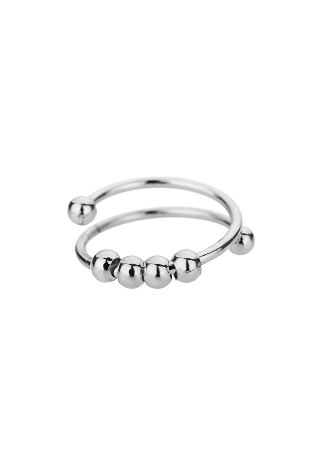 resizable Silver Anxiety Balls Beads Rings for Women Open Spinner Adjustable Finger Ring Stainless S