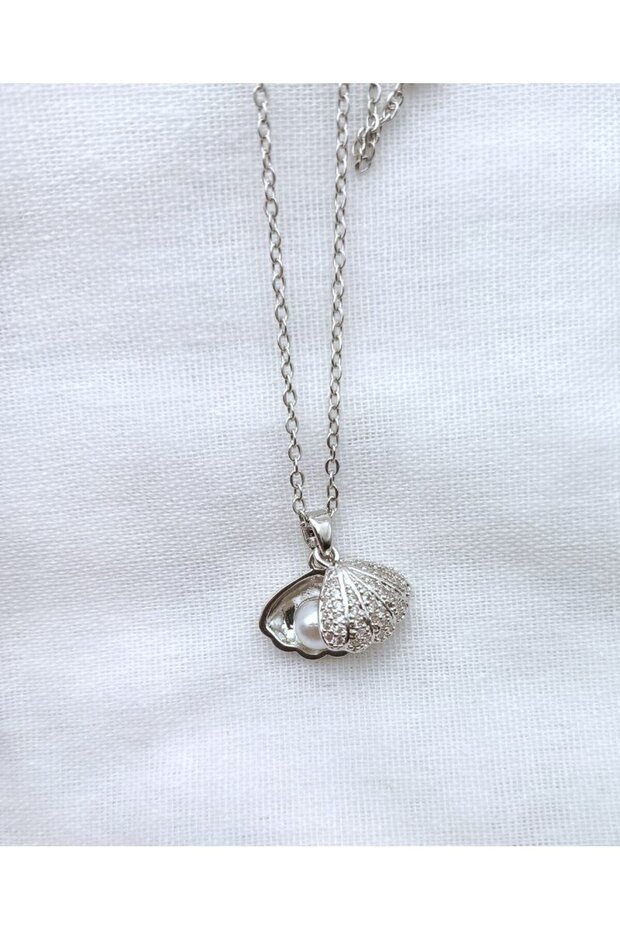Silver Color Oyster Hidden Pearl, Steel Chain, Women's Necklace