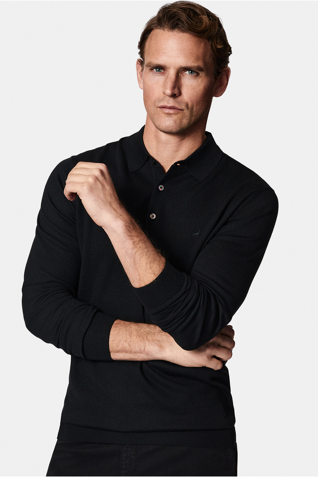Polo Neck Regular Fit Buttoned Embroidered Wool Knitwear Sweater