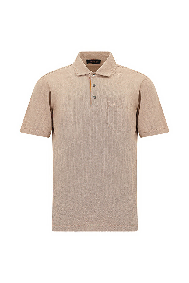 Regular Fit Striped Embroidered Pocketed Mercerized Cotton Polo Neck T-Shirt