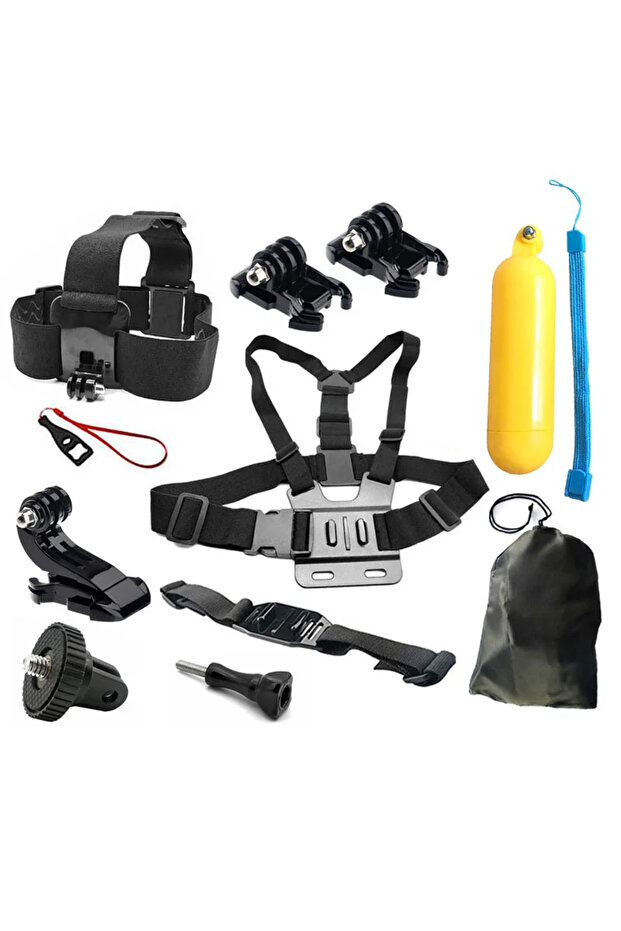 طقم ملحقات يتضمن حزام رأس وحامل صدر ومقبض عائم ومحول تثبيت ثلاثي القوائم لكاميرات GoPro وSJCAM