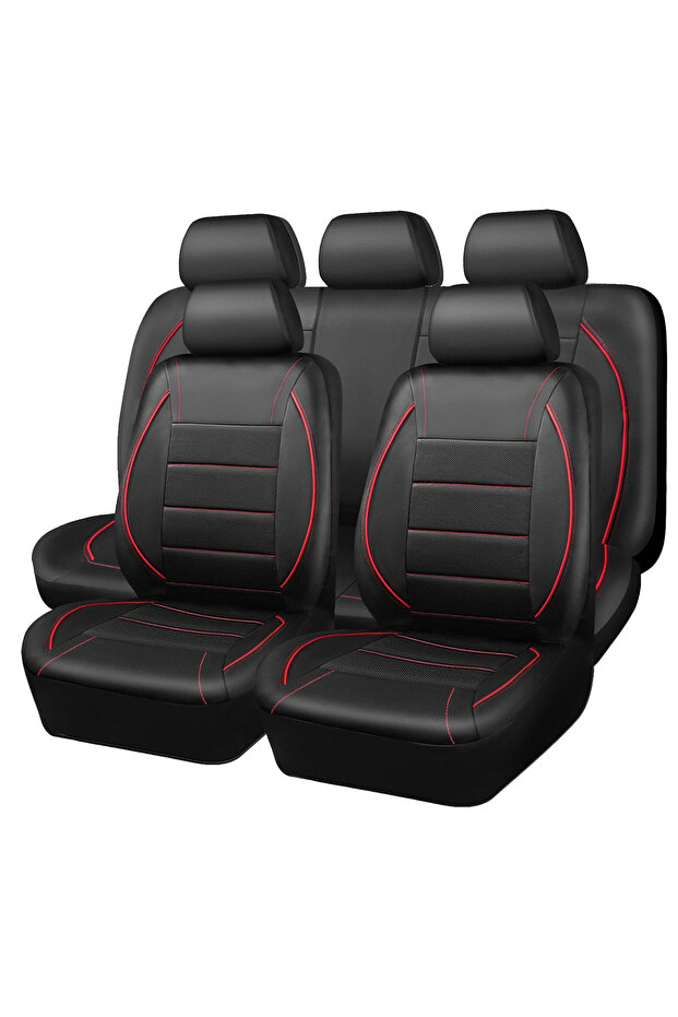 SN-2126-9PCS-RD Universal Leather Car Seat Covers Simple Style Breathable Full Set or Front Pair