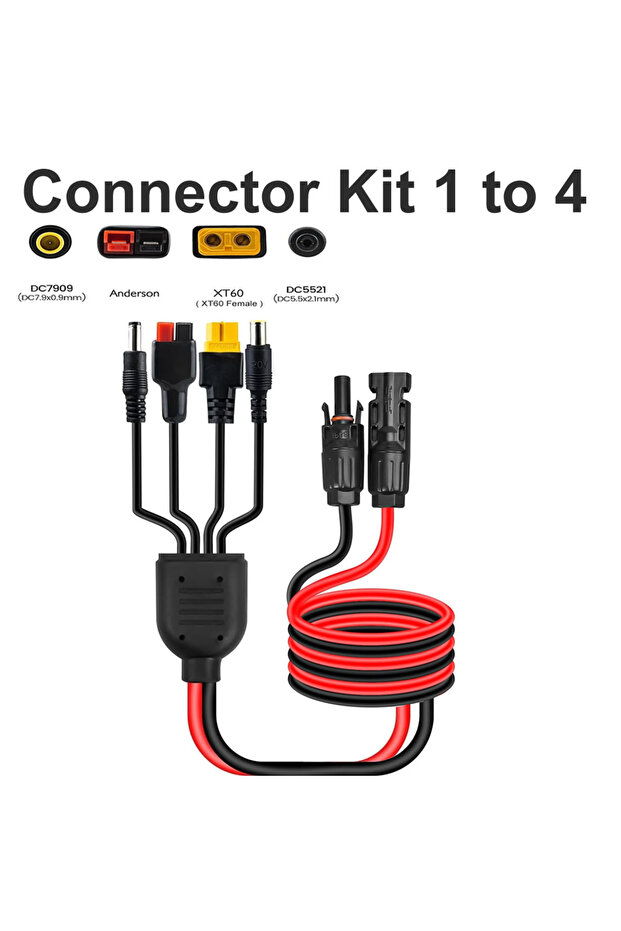 طقم كابلات 4 في 1، موصل شمسي 5 في 1 إلى XT60/DC5521/7909/8020، كابل تمديد لوحة شمسية متعدد المنافذ