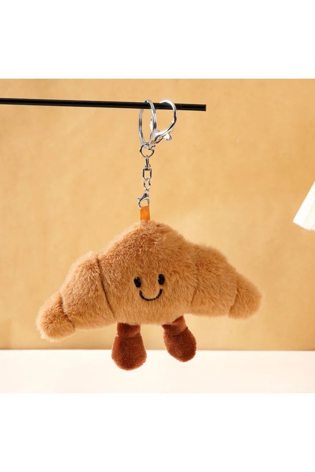 B Croissant Keychain Cartoon Design Kawaii Plush Doll Charm for Car Keys Bag Pendant Girl Gift