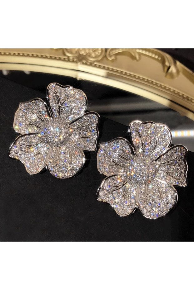 E3573 Huitan Aesthetic Big Flower Design Earrings for Women Full Bling Iced Out CZ Sparkling Female