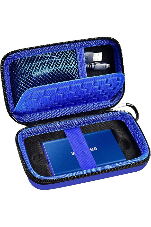 حافظة USB 3.2 SSD عالمية زرقاء، حقيبة تخزين مقاومة للصدمات للسفر لمحركات الأقراص الخارجية المحمولة والكابلات،