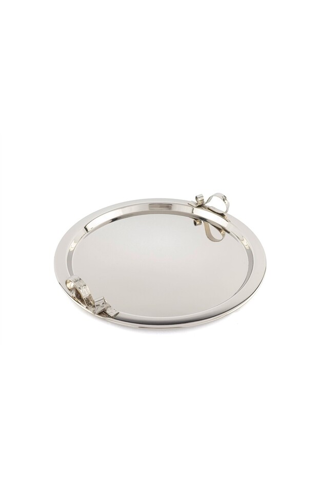 Silver Round Wave Tray with Handle 36X5Cm