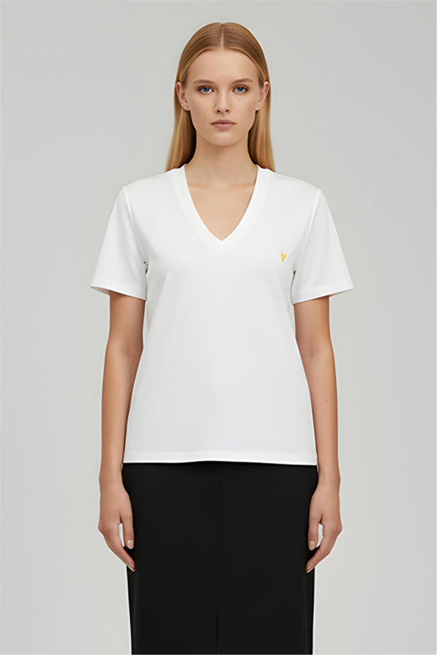 Ecru V-Neck T-Shirt