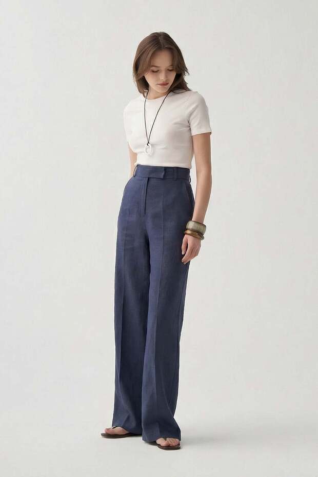 Indigo-Linen Palazzo Pants