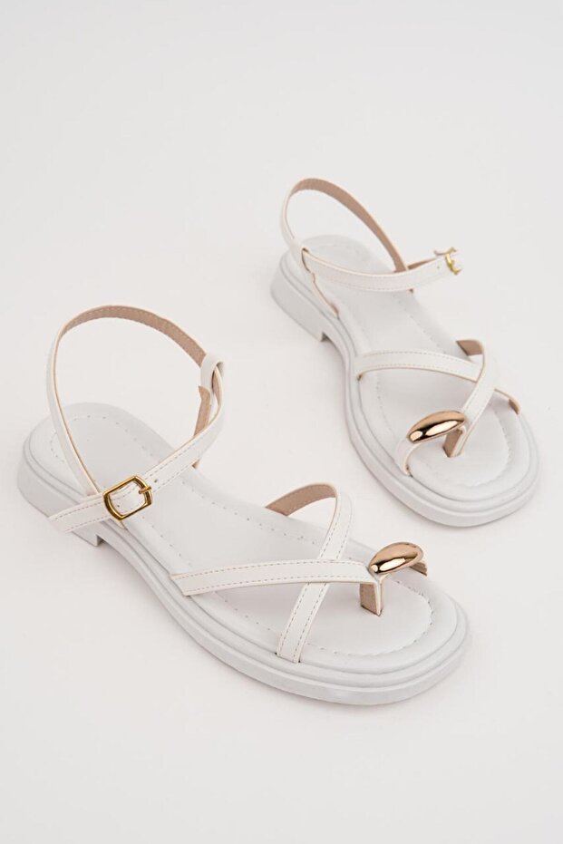White Black Gold Ring Detailed Casual Sandals