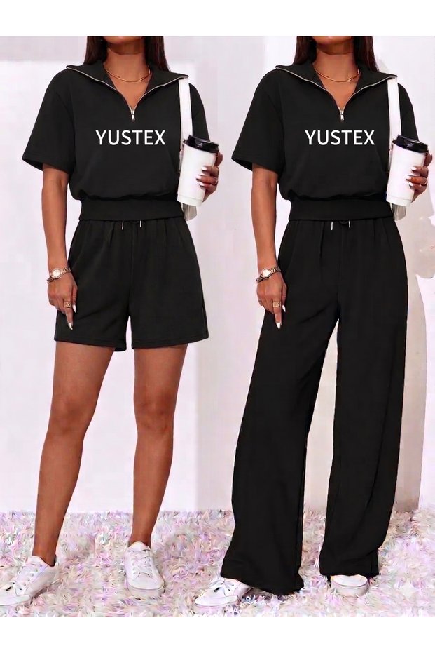 Women's 2-Piece Sweatpants and Shorts Set - Seasonal Comfortable Fit Casual Combination Oversize