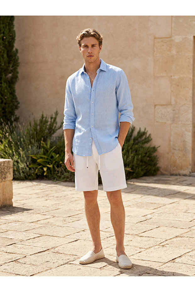 Basic Elastic Waist Drawstring Linen Shorts
