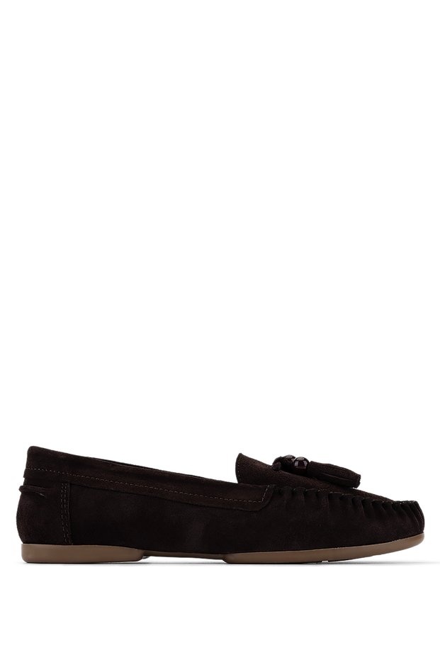 Women's Genuine Leather Brown Suede Loafer Shoes