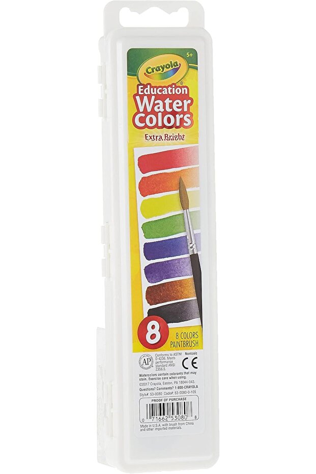 - 8 Semi-moist Oval Watercolor Pans, 1 Taklon Brush
