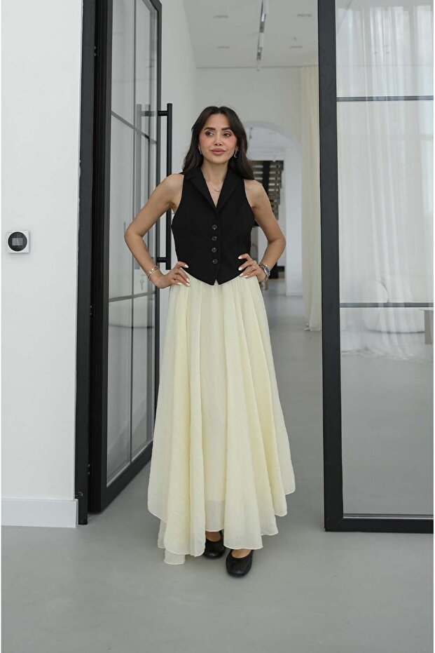 Yellow Elastic Waist Skirt with Ruffles