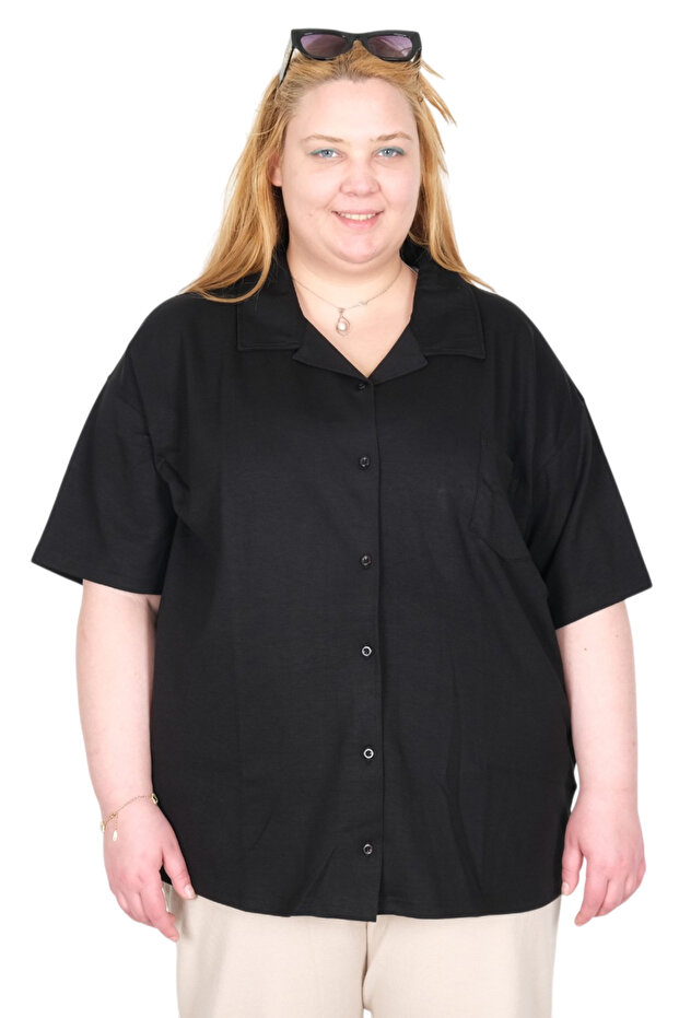 Mode XL Real Big Size Women's Shirt Apas Collar K.Sleeve U26380 Black