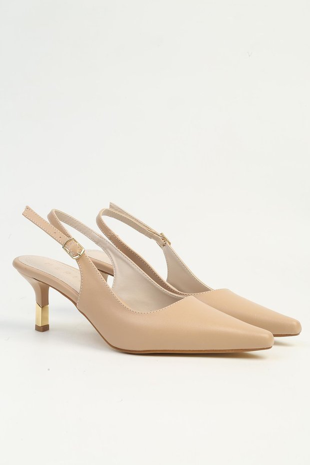 Women's Nude Open-Back Heeled Shoes Pointed Toe Stylish Short Heeled Evening Dress Stilettos