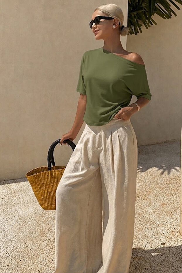 Women's Body-Fitting Basic Khaki Tight Blouse