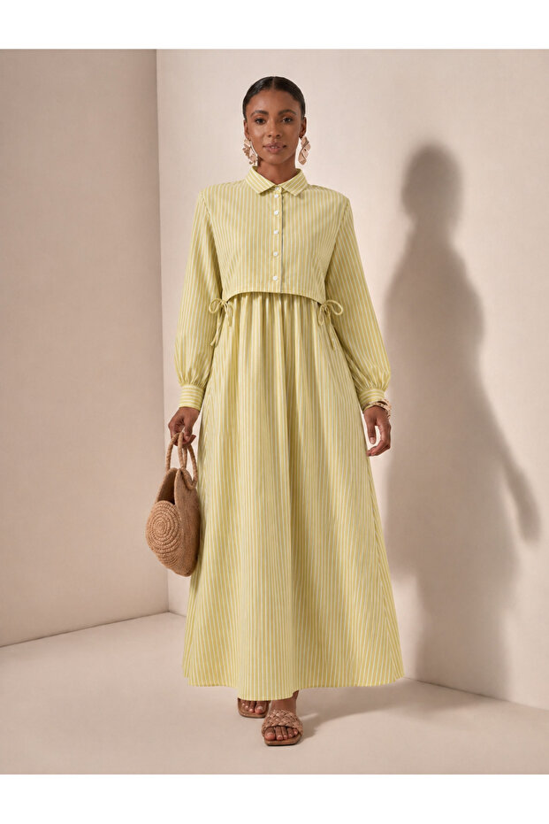 Cepken Detailed Striped Patterned Seasonal Trend Cotton Dress