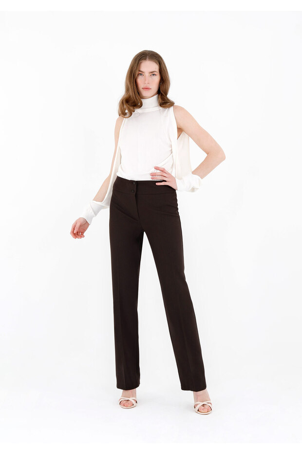 High Waist Pipe Leg Maxi Length Trousers
