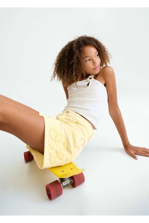 Girl's Gabardine Floral Printed Shorts Yellow 6204