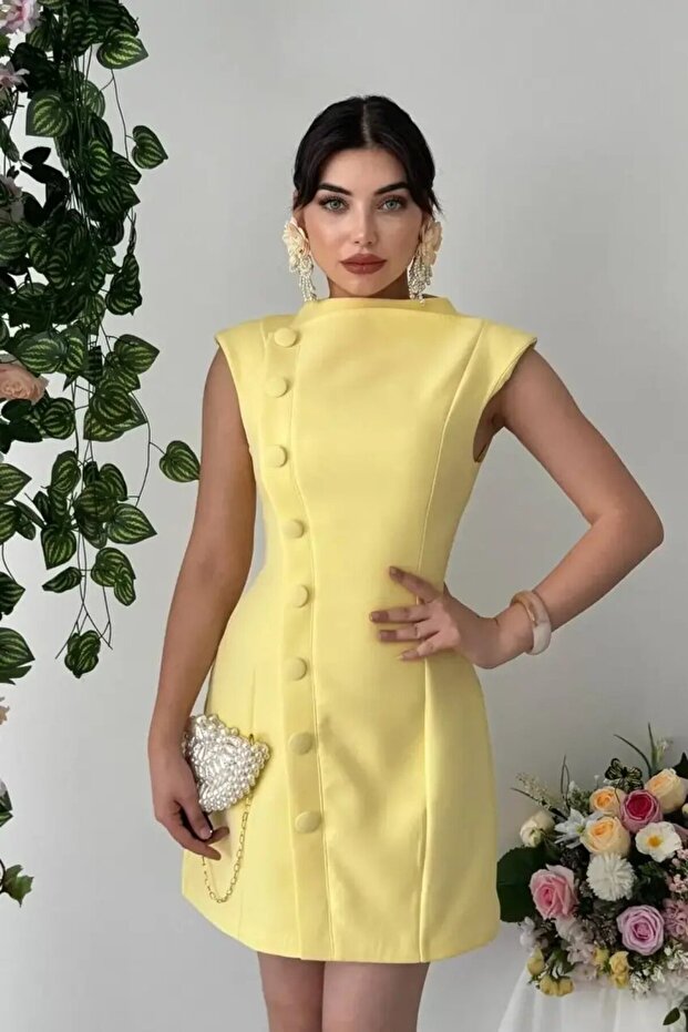 Button Detailed Dress Yellow