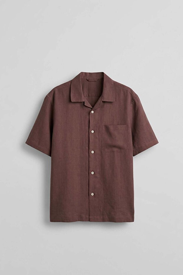Men's Relaxed Fit Short Sleeve Tencel Shirt with Pockets, Burgundy