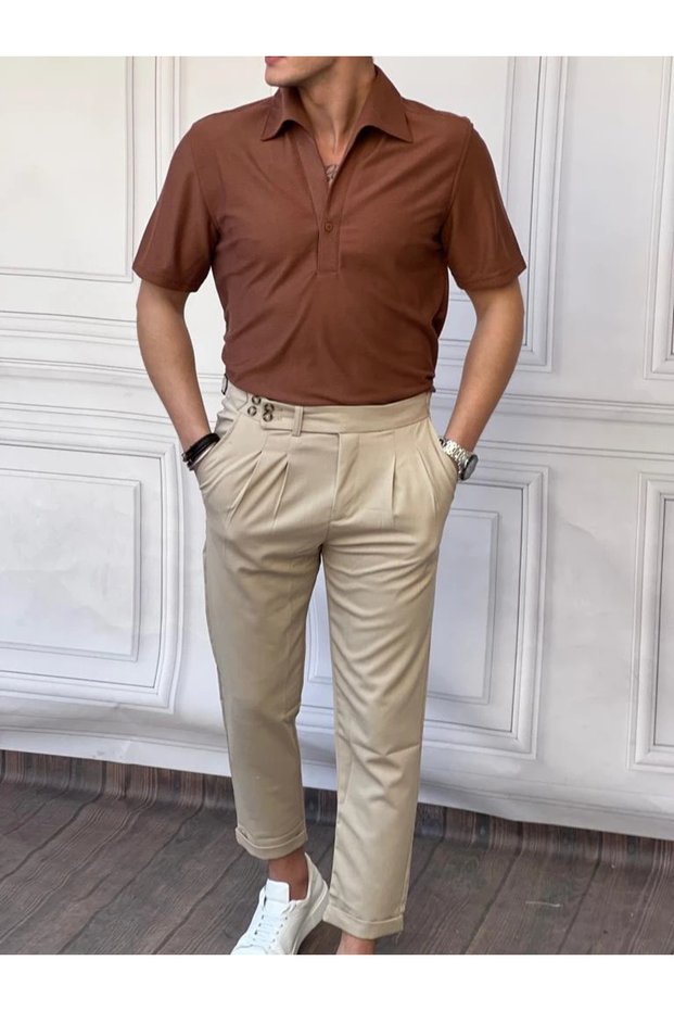 Kayık Neckline Herringbone Pattern Short Sleeve T-Shirt