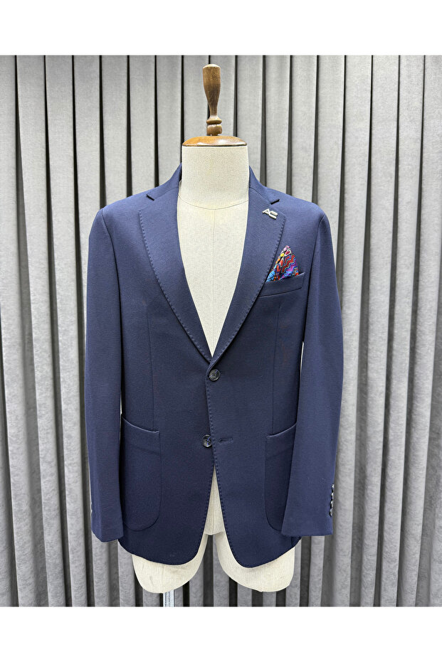 Men's Fine Woven Fabric Pocket Single Button Blazer Jacket