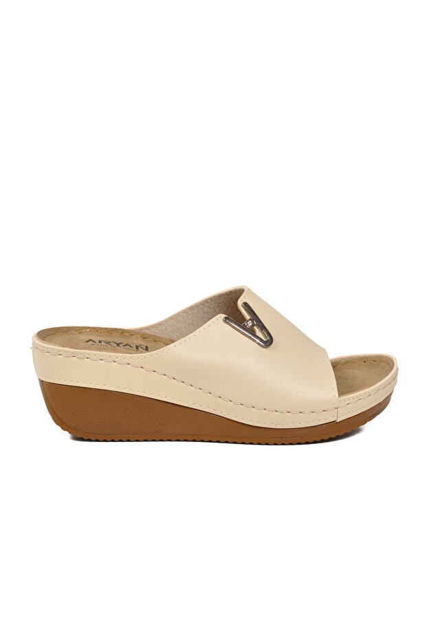 Beige Women's Wedge Heel Slippers